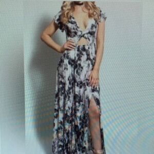 Elegant Floral Maxi Dress with Cut-Out Design